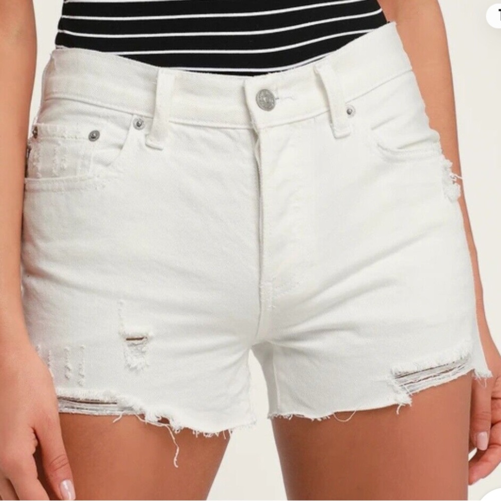 Free People White Distressed Denim Shorts
